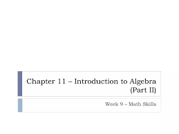 Introduction To Algebra Part Ii