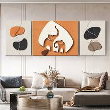 3 Pieces Elephant Wall Decor Set Modern 3d Abstract Geometric Painting Art Living Room