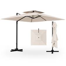 9 5 Feet Cantilever Patio Umbrella With 360 Rotation And Double Top Beige Costway