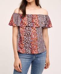Details About New Size Xs Anthropologie Maeve Women Blouse Top Vallita Cold Shoulder Pink Blue