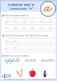 cursive abcs lowercase a for kids