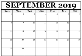 September Month Calendar 2019 Printable Template