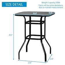 Vingli Black Metal Outdoor Bar Table Patio Bar Table With Tempered Glass Table Top Outdoor Console Tables Pub Table