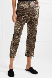 Nili Lotan Paris Cropped Leopard Print Silk Satin Pants
