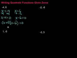 writing quadratic functions given zeros