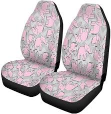 Set Of 2 Car Seat Covers Pink Elephant