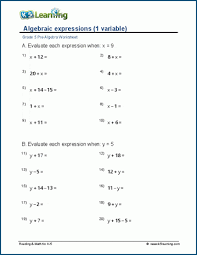 Expressions With 1 Variable Worksheets
