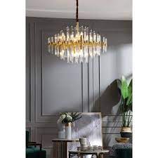Brass Chandelier With Clear Glass Rods