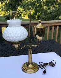 Vintage Brass Student Lamp With Fenton