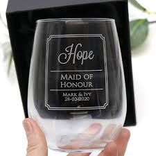 Engraved Wedding Stemless Wine Glass