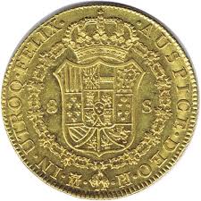 Moneda de oro Carlos III 8 Escudos año 1773 ceca Madrid PJ. EBC+
