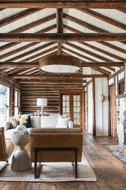 log cabin family room with vaulted