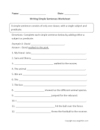 sentences worksheets simple sentences