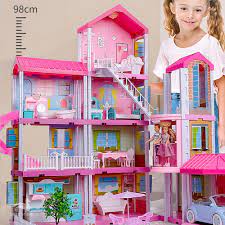 Nhà búp bê Barbie cỡ lớn 4 tầng tùy chỉnh. Quà tặng sinh nhật cho bé gái |  Tặng hai búp bê, Nhà biệt thự đủ nội thất - Ngôi nhà búp