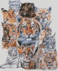 Cross Stitch Chart Or Complete Kit Big Cats Tiger Lion Leopard Cheetah Puma Lynx