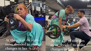 this elderly woman hitting the gym is