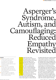 Asperger's syndrome is part of a related group of brain disorders called autism spectrum disorders in addition, asperger's syndrome can cause some problems with motor skills, such as coordination. Asperger S Syndrome Autism And Camouflaging Reduced Empathy Revisited Interactions Vol 26 No 2