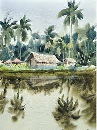 Coastal Village Watercolor Painting