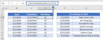 business days in month excel