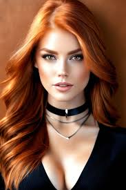 scarlet red hair and elaborate jewelry