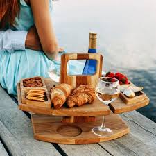 portable wine table serving tray wooden