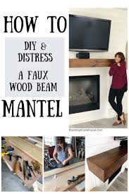 diy distress a faux wood beam mantel