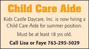 child care aide kids castle daycare inc