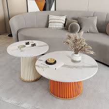 2 Pieces Modern Round Coffee Table Set