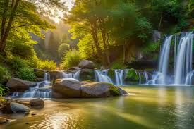 waterfall nature background with soft