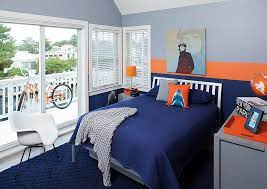boys navy and orange bedroom photos