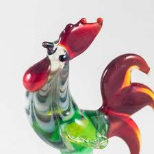 blown glass green rooster figurine