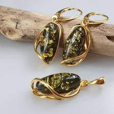 green amber earrings and pendant