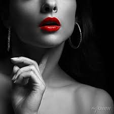 y woman with red lips black and