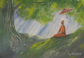 Asian Forest Meditating Buddhist Monk