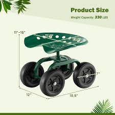 garden rolling workseat with 360 swivel seat and adjule height green