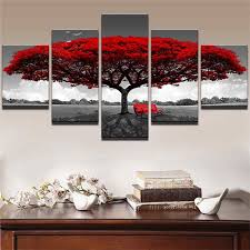 Red Tree Oil Canvas Painting Decor