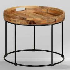 Round Industrial Coffee Table Rustic