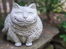 Cat Garden Statue Natural Stone Gray