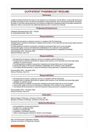 Sample Outpatient Pharmacist Resume