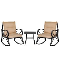 Outsunny 3 Piece Outdoor Patio Rocking Chair Set With Coffee Table