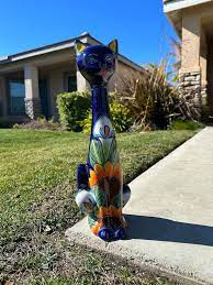 Talavera Tall Cat Statue Handmade