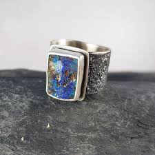 boulder opal ring with textured band