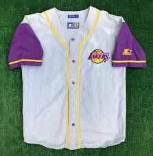 Vintage × starter × lakers ×. 90 S Los Angeles Lakers Starter Denim Nba Baseball Jersey Size Medium Rare Vntg