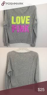 Victorias Secret Pink Sequined Graphic T Shirt S Bright