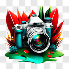 colorful camera with lens and strap png