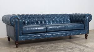 Blue Leather Tufted Sofa Navy Blue