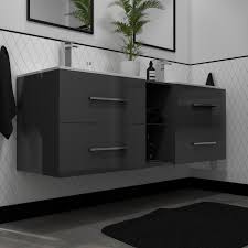 wall hung double basin vanity unit grey