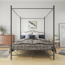 Black Frame Metal Queen Size Canopy Bed