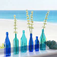 Blue Glass Decorative Bottles Set
