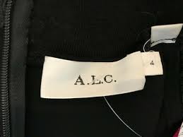 A L C Black Satin High Neck Mini Sheath Patterned Textured Short Casual Dress Size 4 S